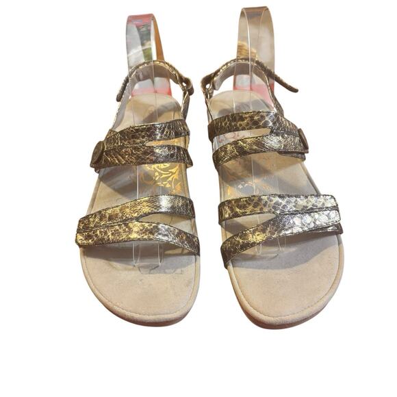 Aetrex Womens Sandals Size 10.5 US Metallic Gold‎ Snake Print Hook Loop Leather - Picture 1 of 7